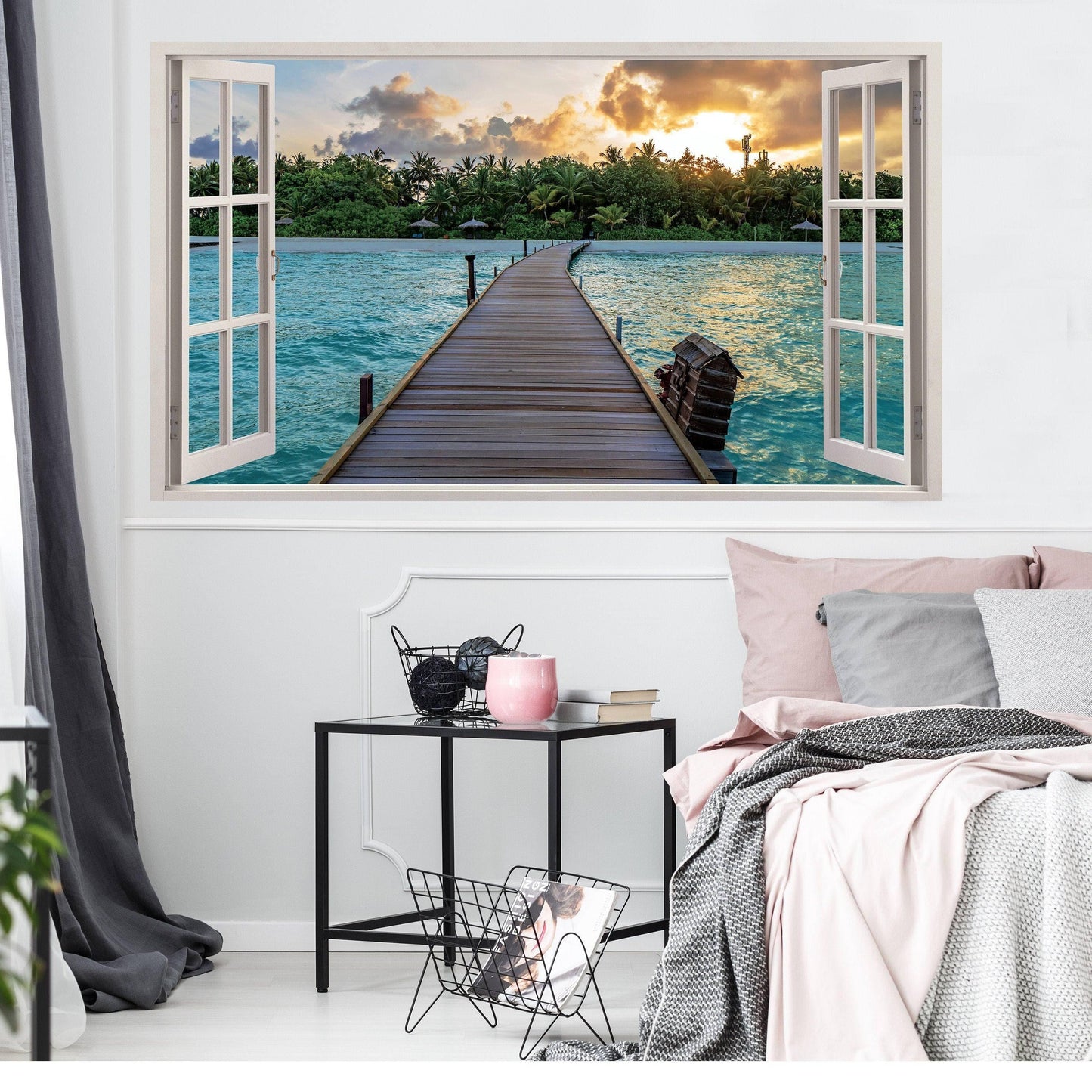 Tropical Paradise Window Sticker, Vinyl Decorative Window Cling Decal, Peel & Stick Film