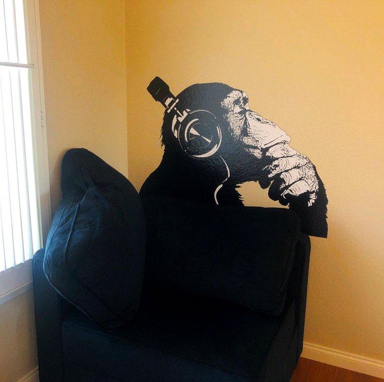 Vinyl Wall Art Decal - Contemplative Chimp Design Wall Sticker