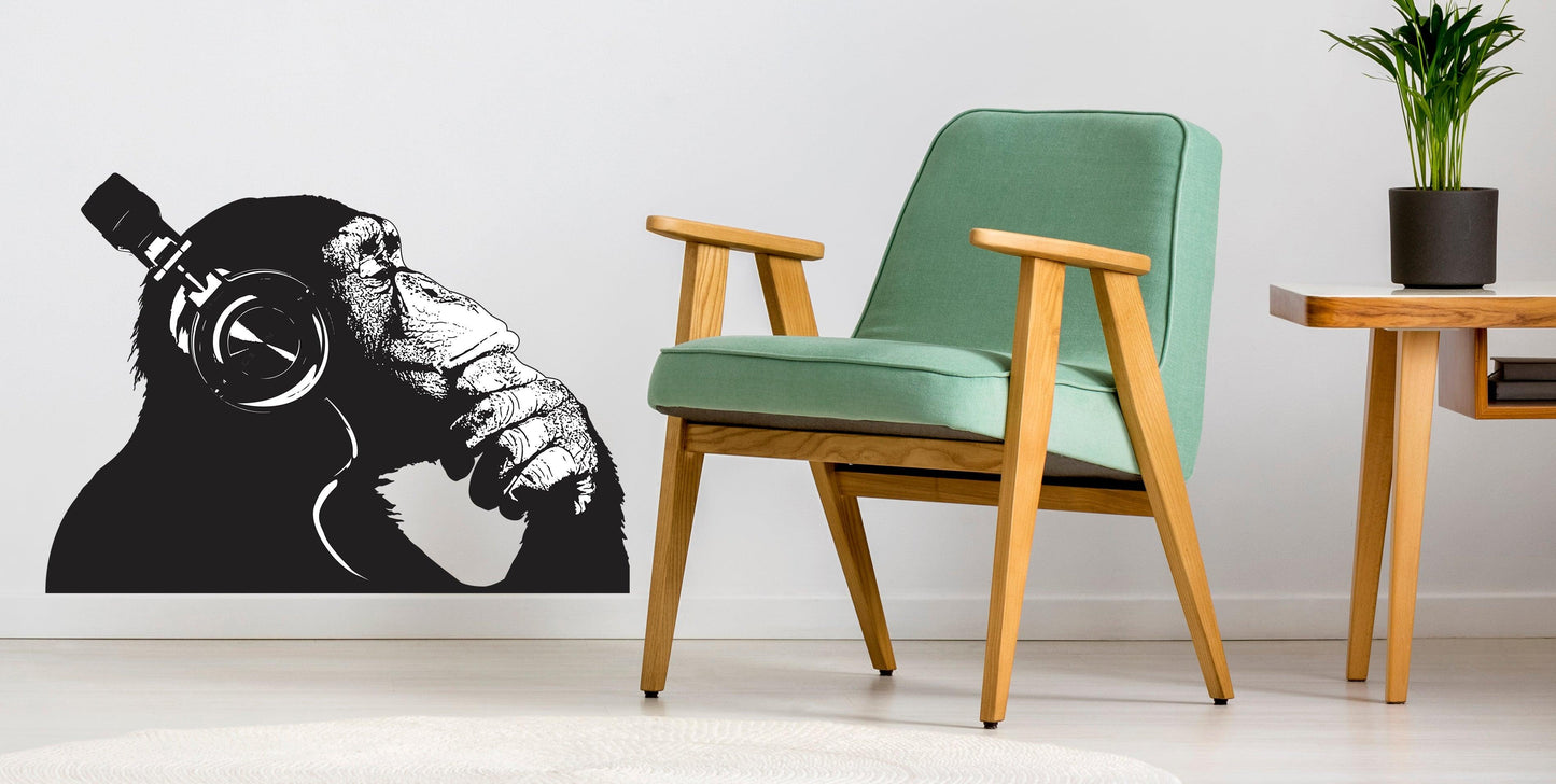Vinyl Wall Art Decal - Contemplative Chimp Design Wall Sticker
