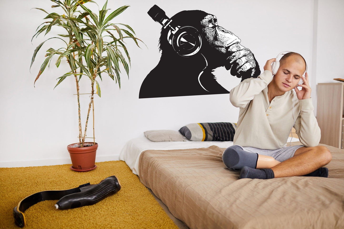 Vinyl Wall Art Decal - Contemplative Chimp Design Wall Sticker