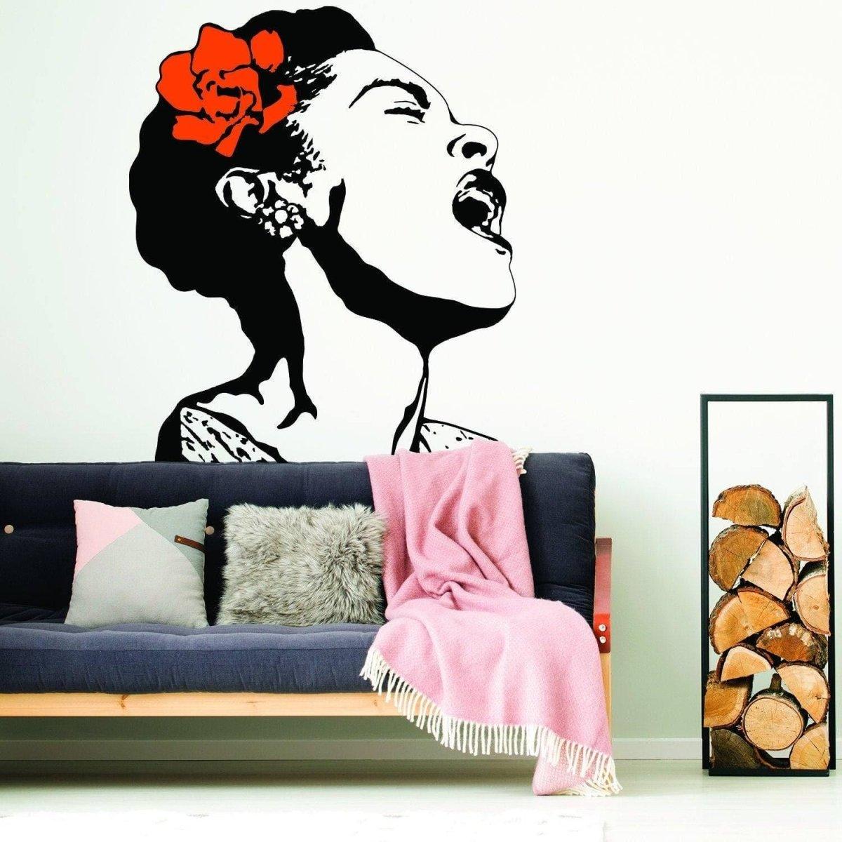 Singing Woman Art Decal with Floral Design - Elegant Wall Sticker for Home Decoration