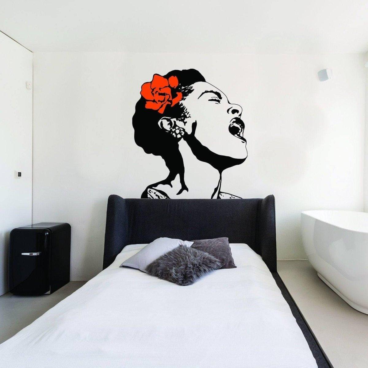Singing Woman Art Decal with Floral Design - Elegant Wall Sticker for Home Decoration