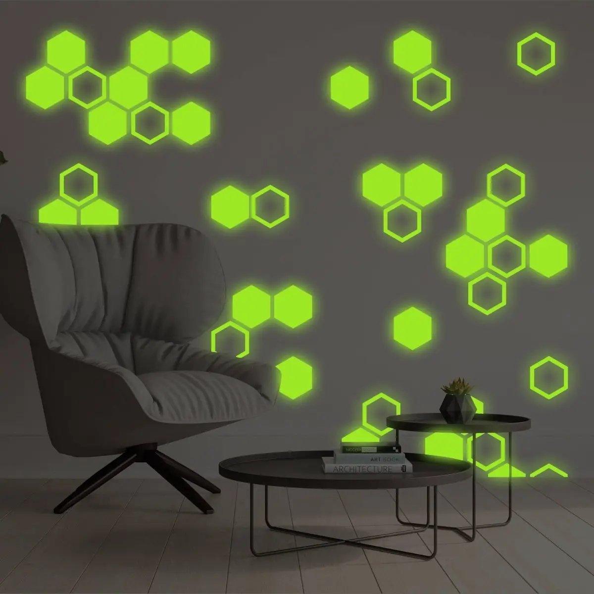 Hexagon Glow in the Dark Wall Stickers, Luminous Wonder Wall Decals for Children's Room