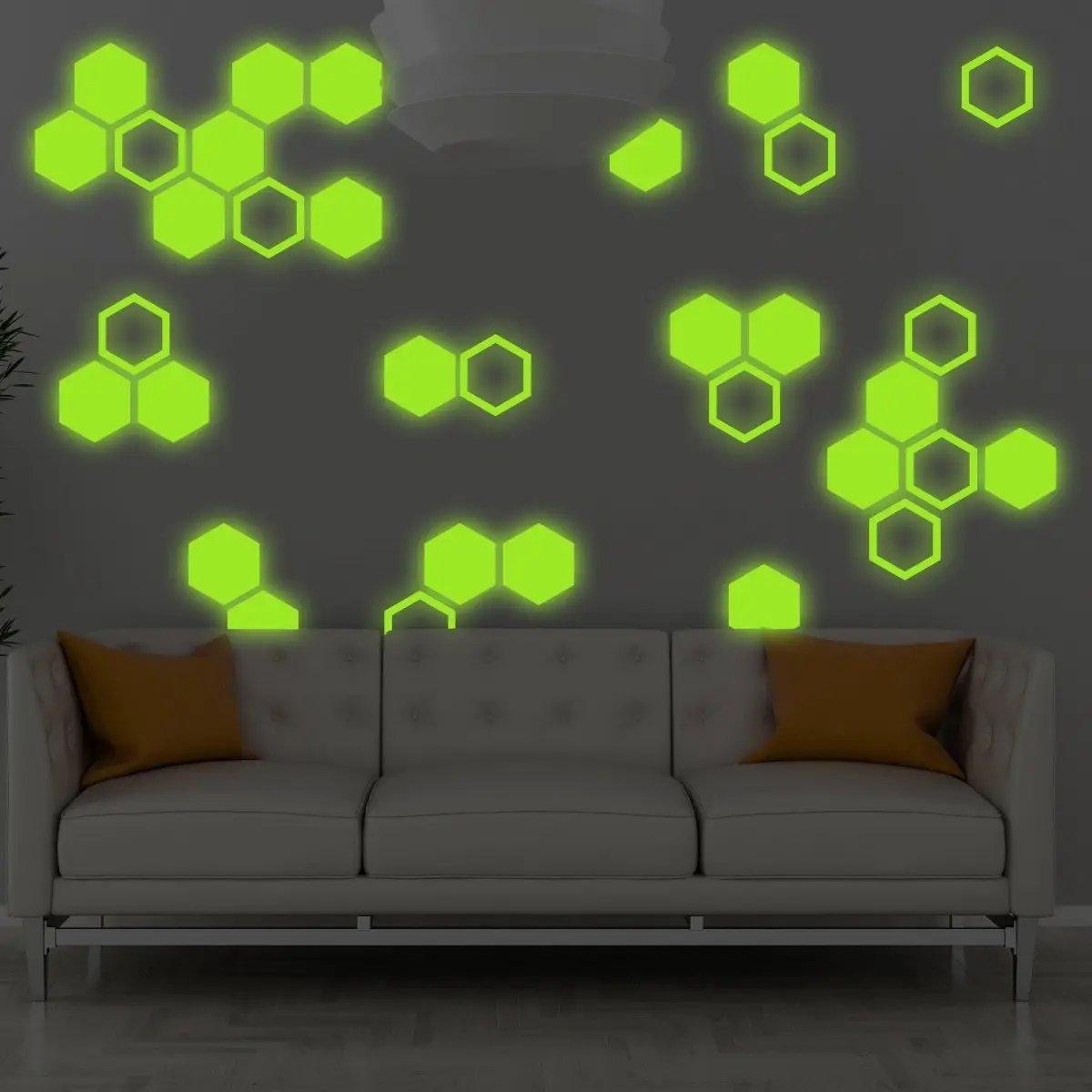 Hexagon Glow in the Dark Wall Stickers, Luminous Wonder Wall Decals for Children's Room