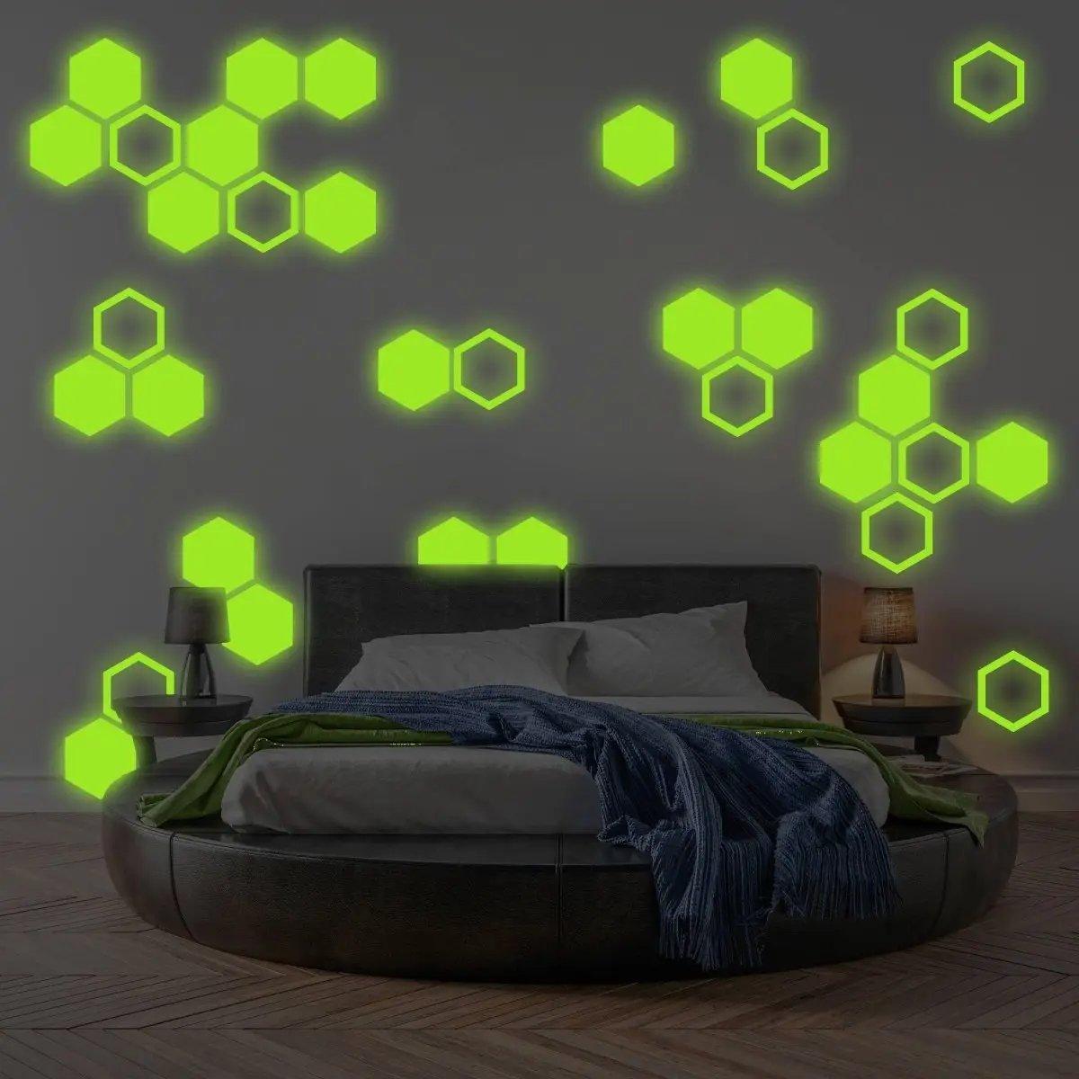 Hexagon Glow in the Dark Wall Stickers, Luminous Wonder Wall Decals for Children's Room