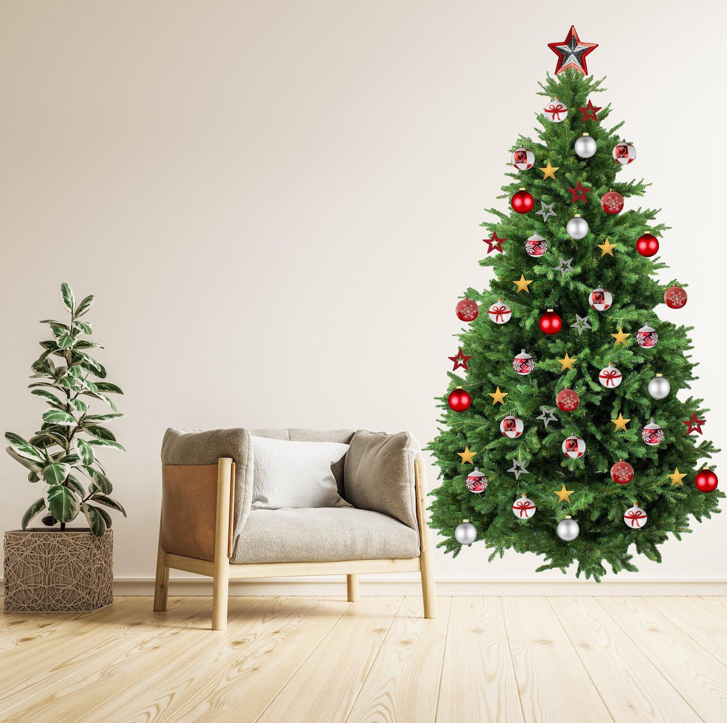 Christmas Tree Wall Vinyl Decal - Large Pine Ornaments Sticker Decoration For Living Kids Room
