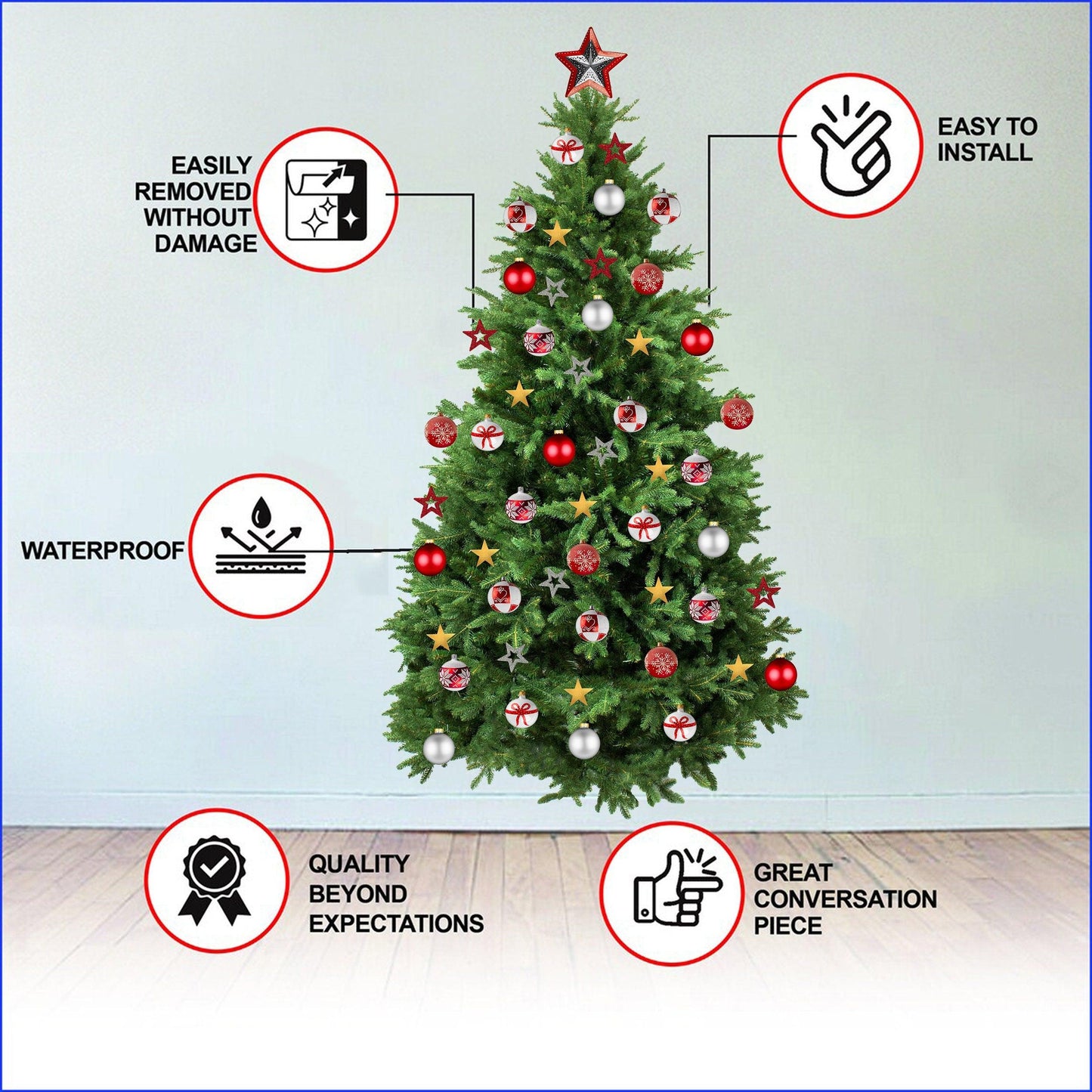 Christmas Tree Wall Vinyl Decal - Large Pine Ornaments Sticker Decoration For Living Kids Room
