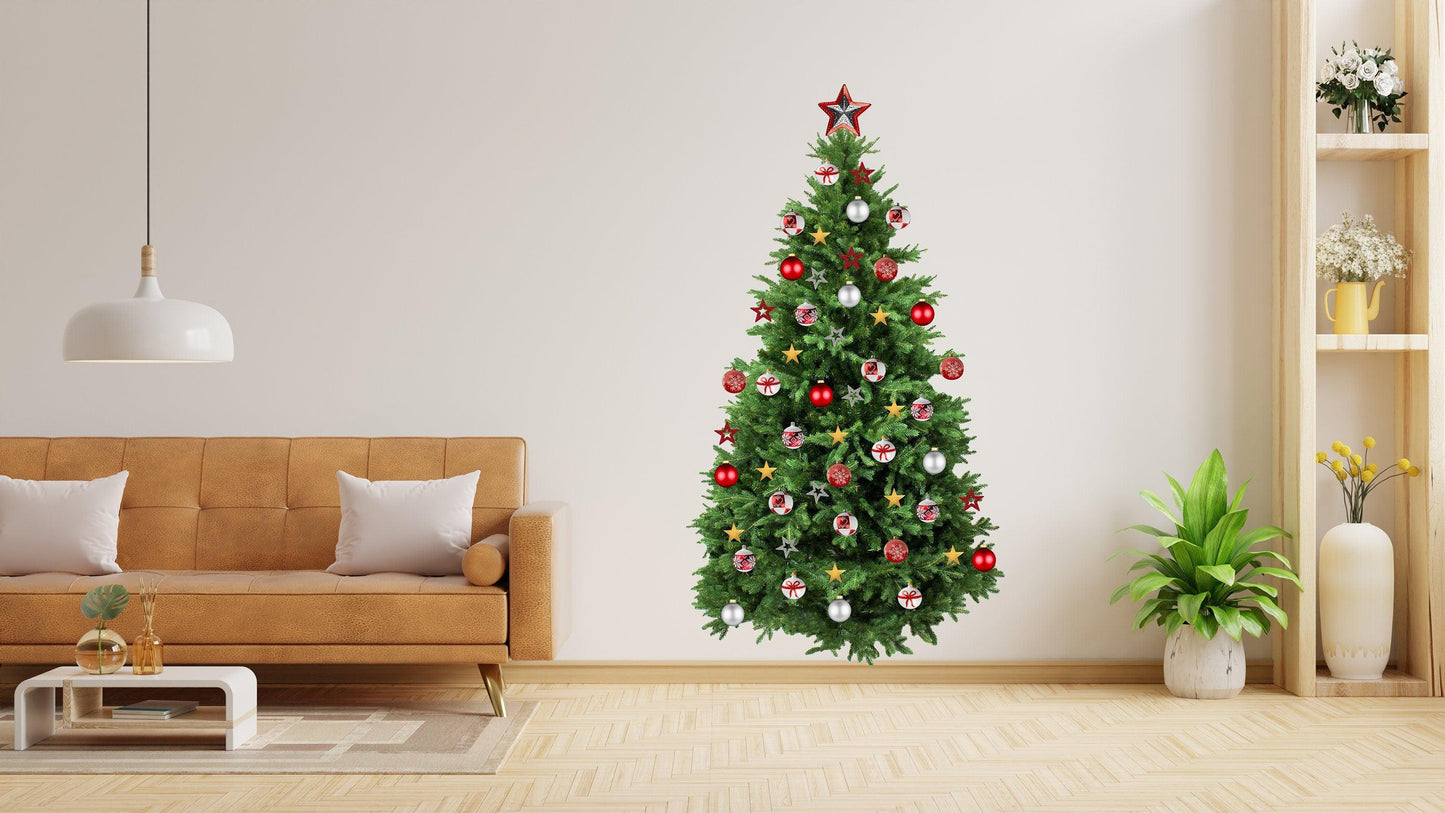 Christmas Tree Wall Vinyl Decal - Large Pine Ornaments Sticker Decoration For Living Kids Room