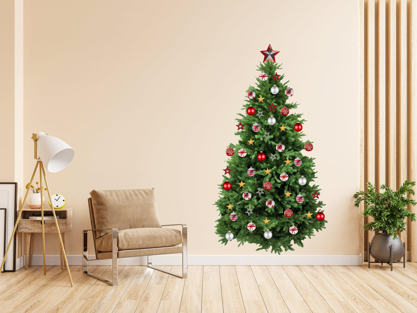 Christmas Tree Wall Vinyl Decal - Large Pine Ornaments Sticker Decoration For Living Kids Room
