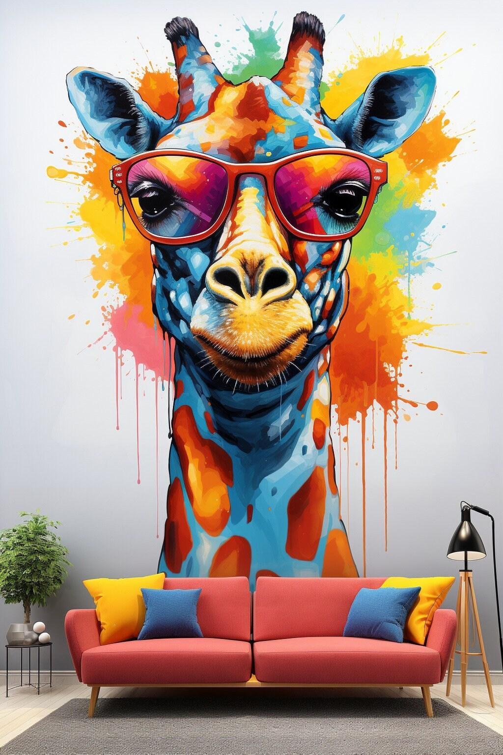 Whimsical Giraffe in Glasses Wall Decal - Colorful Watercolor Toddler Room Sticker Decor
