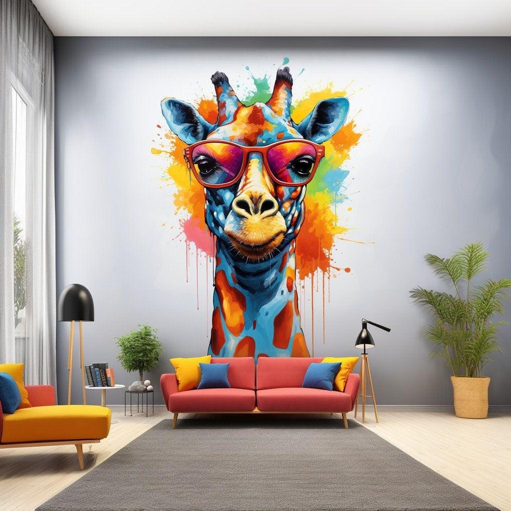 Whimsical Giraffe in Glasses Wall Decal - Colorful Watercolor Toddler Room Sticker Decor