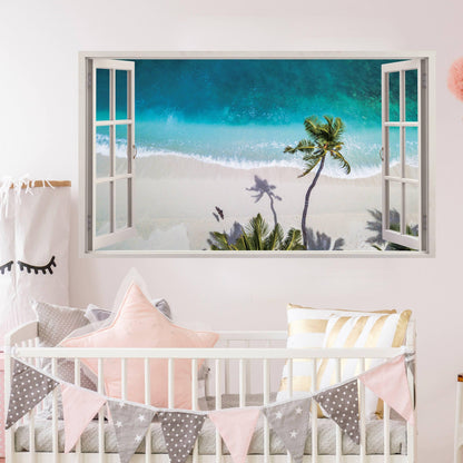 Tropical Paradise Window Sticker, Vinyl Decorative Window Cling Decal, Peel & Stick Film