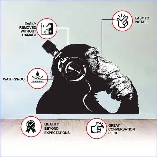 Vinyl Wall Art Decal - Contemplative Chimp Design Wall Sticker