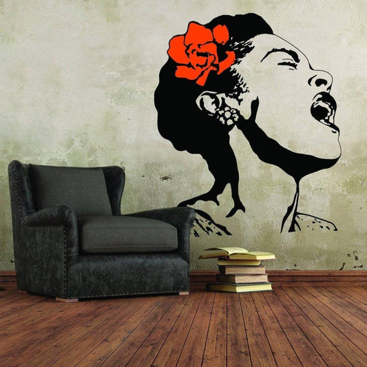 Singing Woman Art Decal with Floral Design - Elegant Wall Sticker for Home Decoration