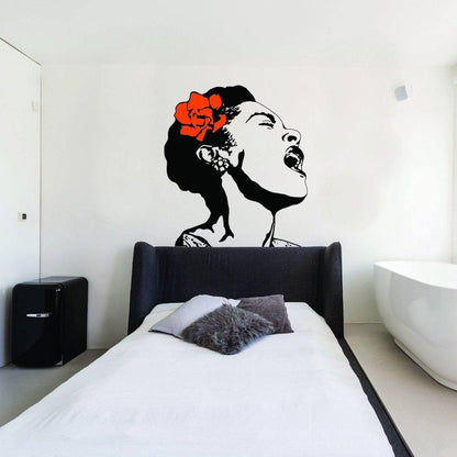 Singing Woman Art Decal with Floral Design - Elegant Wall Sticker for Home Decoration