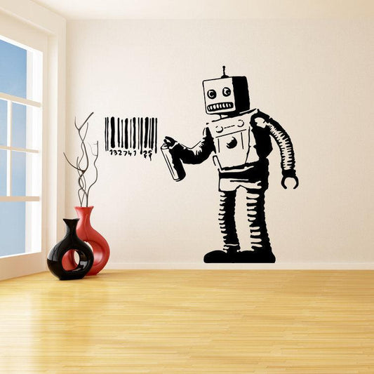 Banksy Barcode Robot Wall Vinyl Sticker - Street Art Graffiti Machine Decal