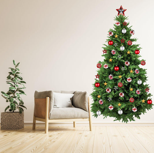 Christmas Tree Wall Vinyl Decal - Large Pine Ornaments Sticker Decoration For Living Kids Room